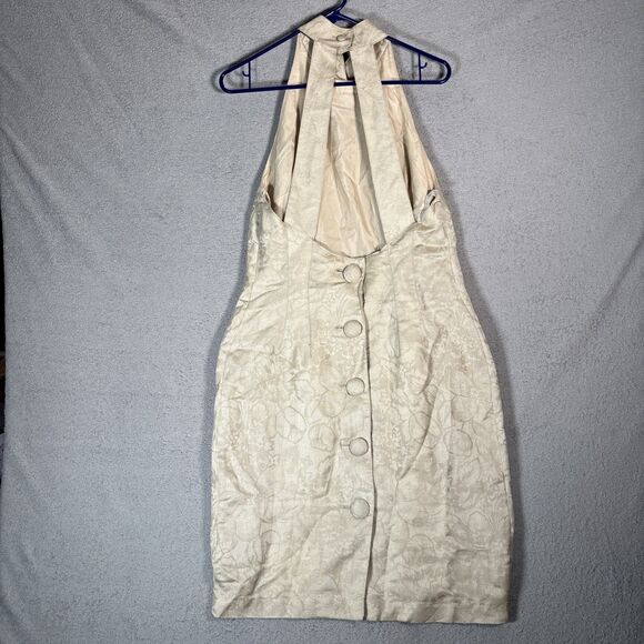 Vintage Geary Roark Kamisato Halter Dress Women's Size 12 Linen Blend Champagne - Picture 12 of 16